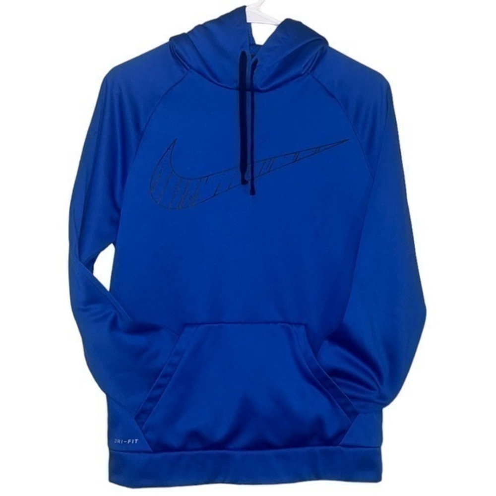NIKE Dri Fit Hoodie Royal Blue & Black Kangaroo Pocket Size Small